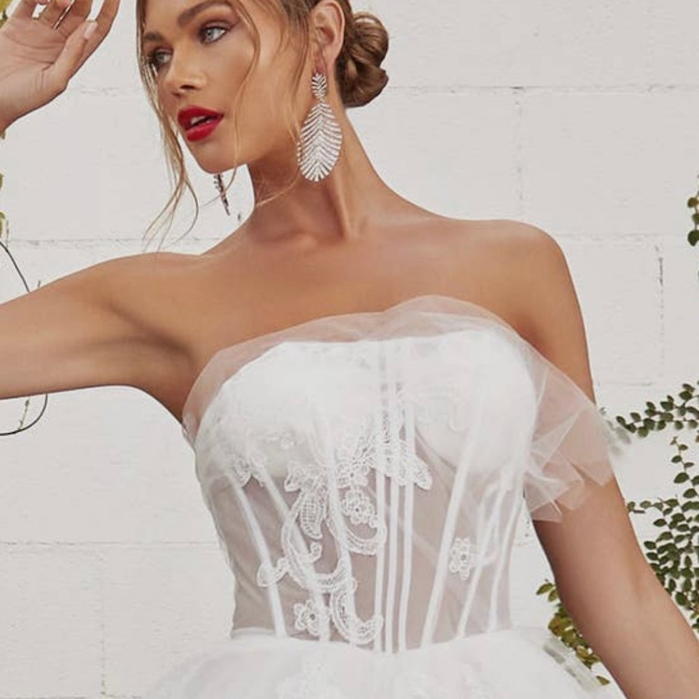 Strapless Sheer Corset Layered Tulle Ball Gown